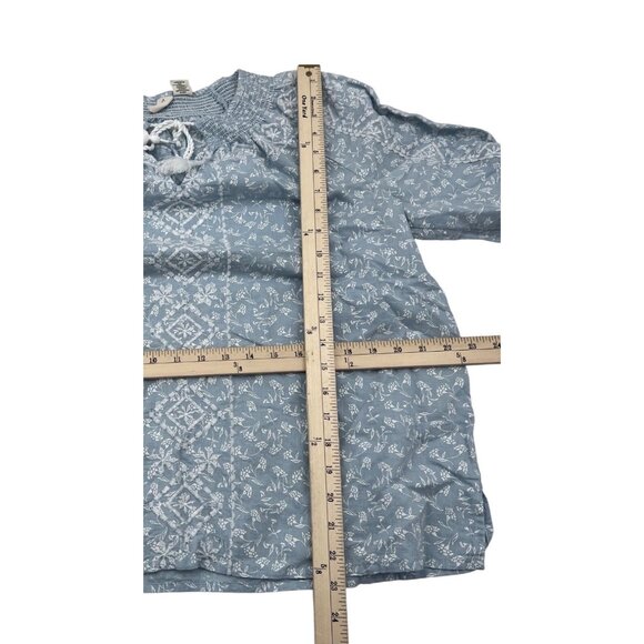 Joie Women's Large Blouse Linen Blend Boho Light Blue Floral 3/4 Sleeves - Picture 5 of 5